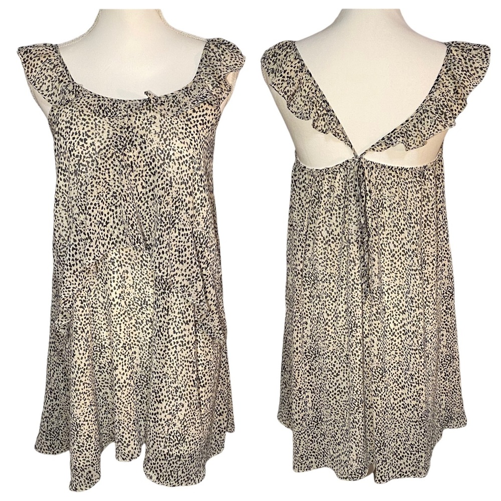 BaeVelly Womens Small Cheetah Print Ruffle Sleeveless Scoop‎ Neck